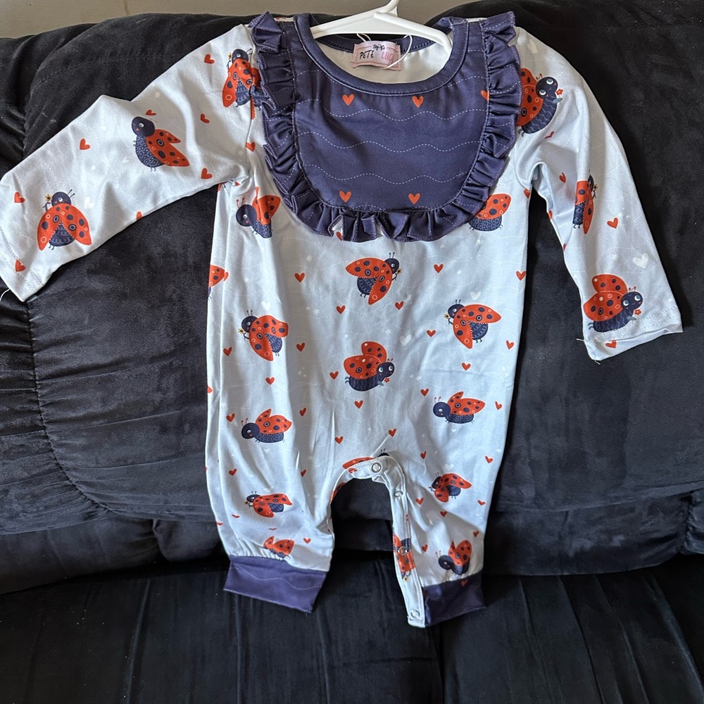 Adorable Ladybug Print Footie with Ruffled Collar